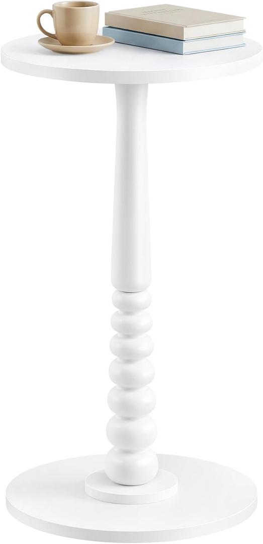 VASAGLE MARIEL Collection - Round Side Table, Small Drink End Table for Small Spaces, Accent Nightstand, Solid Wood Leg, Mid-Century Modern, for Living Room Bedroom, Cloud White ULET293WB02S