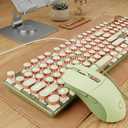 EWEADN Wired Typewriter Keyboard and Mouse Combo, Typewriter Style Mechanical Keyboard,104 Keys Backlit LED Keyboards, Media Control Knob, Wired Keyboard Pink Switch for Windows/PC-Green