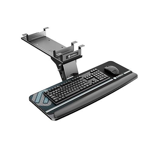 EUREKA ERGONOMIC Keyboard Tray Height Adjustable, Swivel Tilt Computer Keyboard Drawer Under Desk, 25x913 Sliding Keyboard & Mouse Platform | With Mouse Pad For Typing, Black
