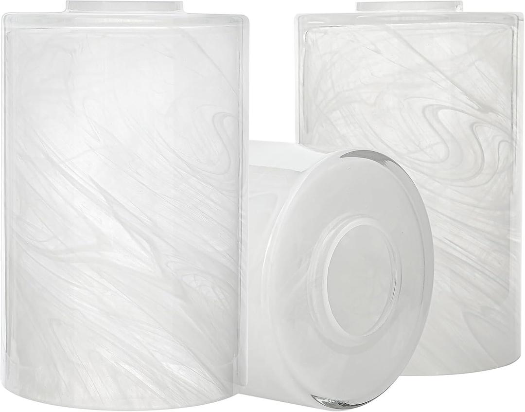 3 Pack White Alabaster Glass Replacement Globe & Shade for Light Fixtures, 4"W x 6"H, Soft Light Cylinder Glass Lamp Cover for Chandelier Pendant Wall Sconces, 1-5/8 inch Fitter (Alabaster White)