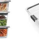 Rubbermaid Brilliance Food Storage Containers with Lids, Airtight, for Lunch, Meal Prep, and Leftovers, Set of 3 with Removable Trays | Large 9.6 Cup Container