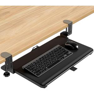 YOMT Adjustable Keyboard Tray Under Desk, Small Pull-Out Computer Keyboard Drawer with C-Clamp, 20 (24.2 Including Clamps) x 13 Slide-Out Platform Computer Drawer for Typing, Black