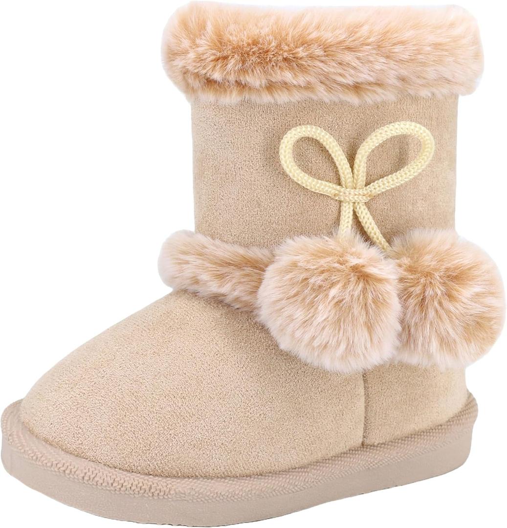 Baby Girls Winter Boots Toddler Kid Fashion Fur Lined Lightweight Warm Snow Boots for Everyday Wear (8206 Khaki)