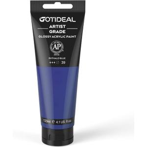 GOTIDEAL Acrylic Paint Phthalo Blue Tubes(120ml, 4.1 oz) Non Toxic Non Fading,Rich Pigments for Painters, Adults & Kids, Ideal for Canvas Wood Clay Fabric Ceramic Craft Supplies (Phthalo Blue)