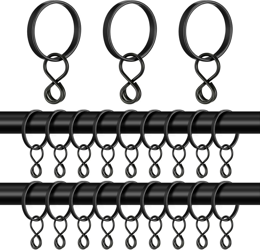 50 Pack Black Curtain Rings with Eyelets 1.5 Inch Inner Diameter Eyelet Curtain Rings for Pin Hooks Metal Drapery Ring with Clips