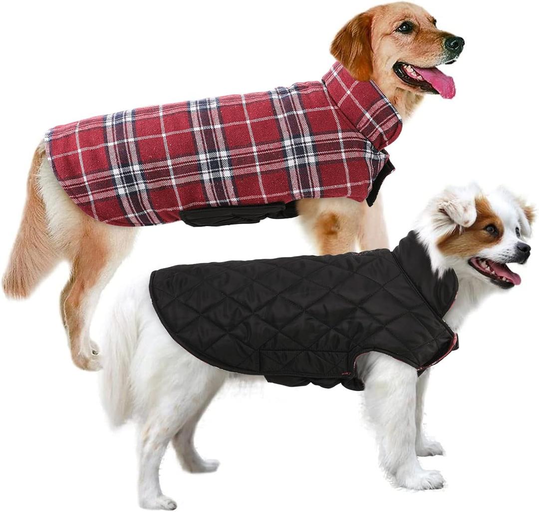 MIGOHI Dog Jackets for Winter, Windproof Waterproof Reversible British Style Plaid Warm Coat for Small Medium Large Dogs, Red, Large