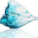 Hand-blown glass conch sculpture, modern green sea glass art decorative conch statue, coastal decor shell sculpture, suitable for living room TV cabinets, offices, shelf decorations and ornaments.