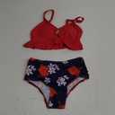 ESHOWEE Girls Swimsuits 2 Piece Bathing Suit Set Toddler Ruffle Tank Top Front Cutout Beach Summer Bikini Swimwear 2-3Y (Red)