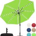 Sundale Outdoor Solar 88 LED 10 ft Patio Umbrella with Sand Bag Umbrella Base, Outdoor Umbrella with Tilt and Crank, Apple Green