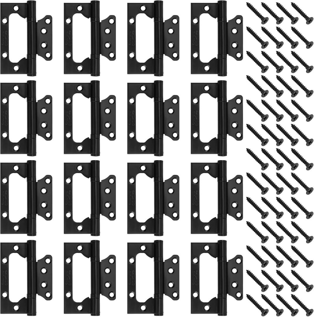 FUNSUEI 16 PCS 4 x 3 Inches Black Non Mortise Door Hinges, Stainless Steel Door Hinges, Mobile Home Door Hinge with Screws for Window, Furniture, Wooden Boxes, Cupboard
