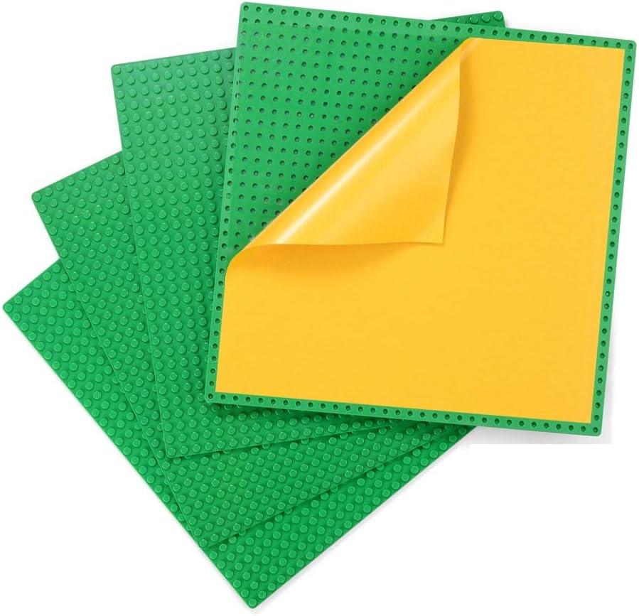 Peel-and-Stick Baseplates, Self Adhesive Building Brick Plates, Compatible with All Major Brands - 4 Pack (10" x 10") (Green)