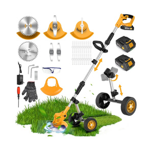20000 RPM Electric Weed Wacker Cordless, 3-in-1 Weed Eater Cordless with Battery Powered, Lawn Mower/Grass Trimmer/Lawn Edger with 3 Types Blades, Battery Weed Wacker with Wheels (2 Battery, Yellow)