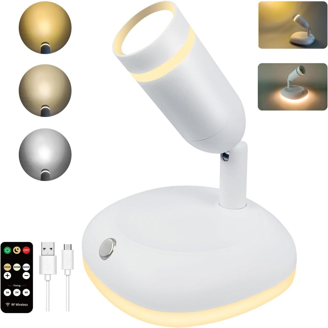 LEASTYLE 3CCT Rechargeable Spotlight with Dual lighting Wall Art Spotlight Featuring Led Spot Lights , Touch and Remote Controlled, Brightness Dimmable and Timer Lights for Plants Indoor (White)