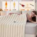 Heated Throw Blanket, Faux Fur Cozy Heating Blanket with Overheat Protection, 1/2/4/6/8 Hours Auto-Off 10 Heat Level, Machine Washable (50x60 Inches, Cream White)