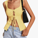 Milumia Women Tie Front Y2k Tank Tops Wide Strap Sexy Cut Out Split Hem Sleeveless Tops Size M