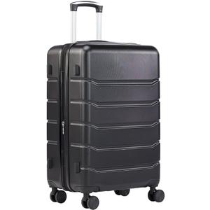 Sweetcrispy Carry on Luggage,Hard Shell Expandable Double Spinner Rolling Wheels Suitcase,TSA Lock, Charcoal Black, 21 Inch