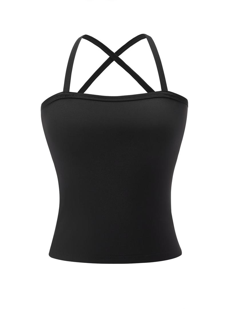 Women's Criss Cross Scoop Neck Spaghetti Strap Fitted Camisole Tops Large