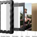 4x6 Picture Frame with Mat for 3.5x5, Wavy Edge Wooden Real Glass Photo Frame for Tabletop and Wall Hanging, Black, 1 Pack