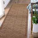 jinchan Runner Rug 2x8 Area Rug Boho Chic Jute Mat Recycled Indoor Outdoor Floor Cover Print Geometric Brown Accent Carpet for Living Room Bedroom Dining Room Patio Garden