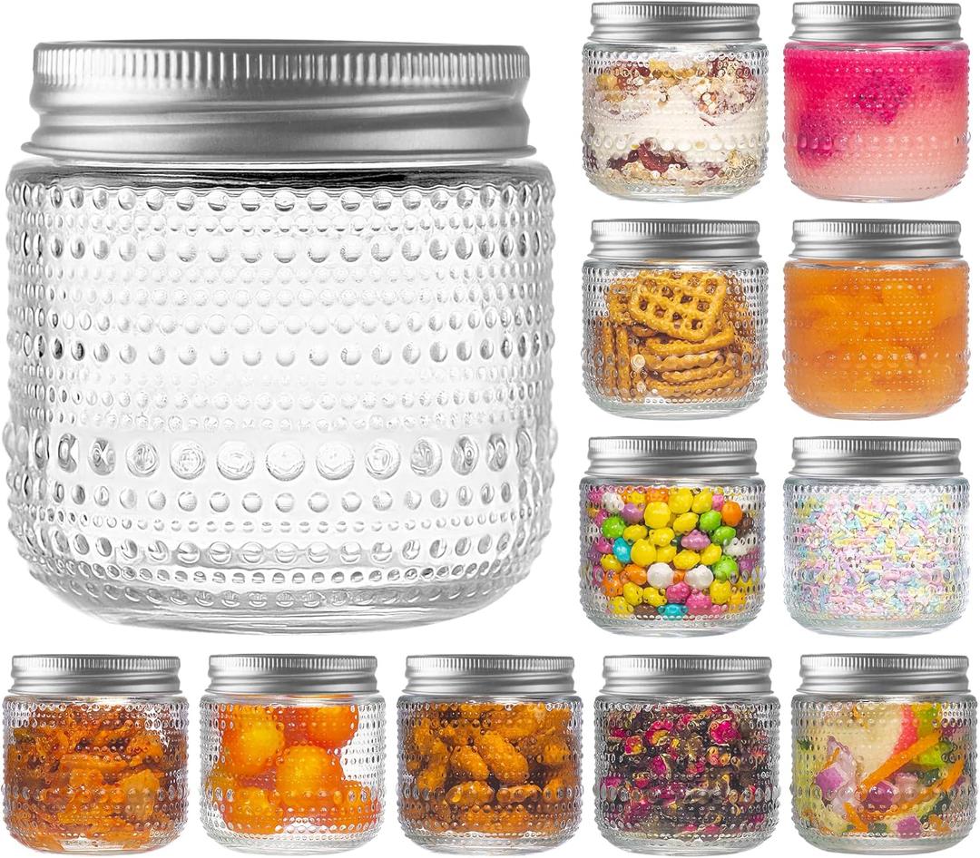 Mason Jars 8 Oz with Lids 12 Packs, Vintage Small Glass Canning Jars with Silver Metal Lids for Storing, Pickling, Honey, Jam, Home Decor, Candle and DIY Crafts Mason Jars 8 Oz with Lids 12 Packs, Vintage Small Glass Canning Jars with Silver Metal Lids for Storing, Pickling, Honey, Jam, Home Decor, Candle and DIY Crafts