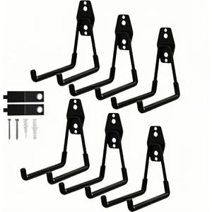 6 Pack Garage Hooks Heavy Duty with Anti-Slip Coating, Steel Utility Ladder Hooks for Hanging Garden Tools, Hoses, Ropes, Bikes and More (5.3in)