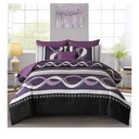 Anibedding Boho Comforter Set,8 Pieces Bed in a Bag Patchwork Striped Comforter Set,Purple Bed Set King Size,Soft Microfiber Boho Bedding Set for All Season