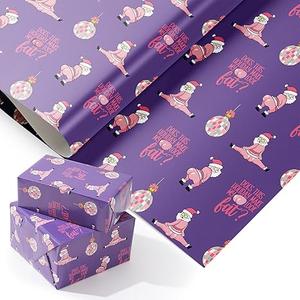 PlandRichW Funny Christmas Wrapping Paper  Disco Balls & Pink Funny Santa Design  40×28 Inch Unique Heavy Duty Fun Xmas Gift Wrap, 4 Folded Sheets for Women, Men Pack of 3