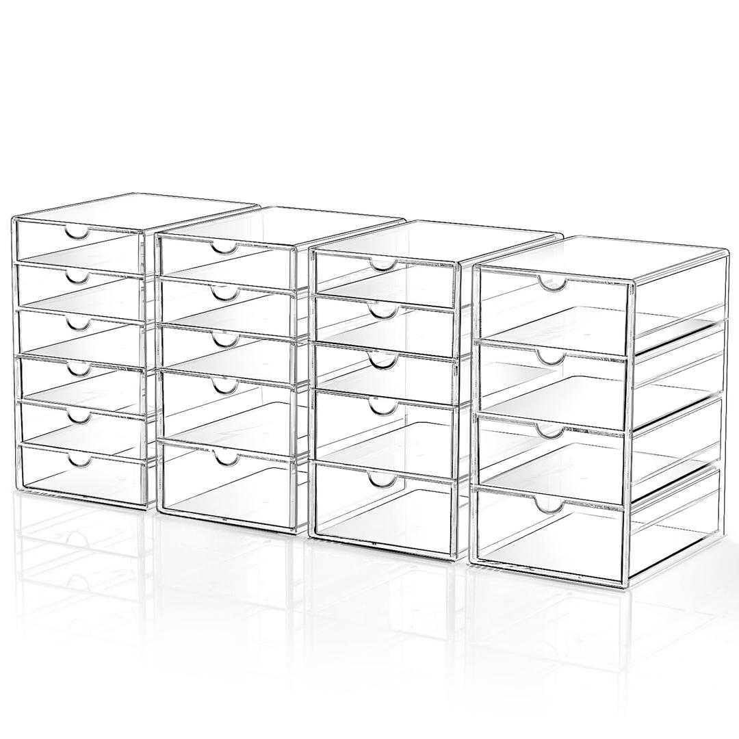 Makeup Drawer Storage Organizer with 20 Drawers, 4 Set Acrylic Office Desk Organization and Storage, Dustproof Drawer Organizer for Makeup, Office, Countertop, Jewelry, Pen, Desktop, Bathroom, Bedroom