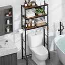 Kitsure Over The Toilet Storage Rack - Freestanding Over The Toilet Storage Cabinet with Paper Holder & Hooks, Bathroom Organizers and Storage, Brown + Black, 3 Tiers (61" H)