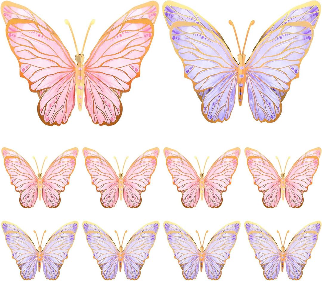 PerKoop 10 Pcs Large Butterfly Centerpieces for Tables Butterfly Party Decorations 3D Paper Table Toppers Centerpieces Wall Decor for Birthday Baby Shower Wedding Party Supplies (Pink, Purple)