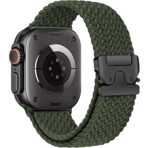 Braided Solo Loop for Apple Watch Ultra 3/2 Bands 49mm 46mm 45mm 44mm 42mm Men/Women,Parachute Buckle Stretchy Elastic Nylon Sport Strap Wristband for iWatch Bands Series 11 10 9 8 7 6 5 4 3 SE3/2 (07-Army green)
