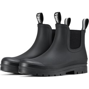 HISEA Women's Short Rain Boots Fashion Waterproof Chelsea Boots Ankle Garden Shoes for Ladies Non Slip Outdoor Work Booties Lightweight Rubber Rainboots with Comfort Insole (9, Black)
