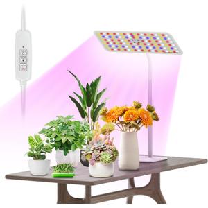KINGPLUS Grow Lights with Stand, Full Spectrum Growing Light for Indoor Plants, 120 LEDs, 4 Dimmable Levels, Timer 4/8/12h, 12-60inches Height Adjustable,18w, Ideal for Desk Small Plants