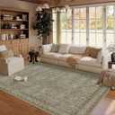 Rugxara 5x7 Area Rugs for Living Room Bedroom, Washable Rug, Vintage Floral Boho Rug, Non Slip & Low Pile Faux Wool Thin Carpet for Indoor Dining Room and Kids Room(Olive Brown 5x7ft)