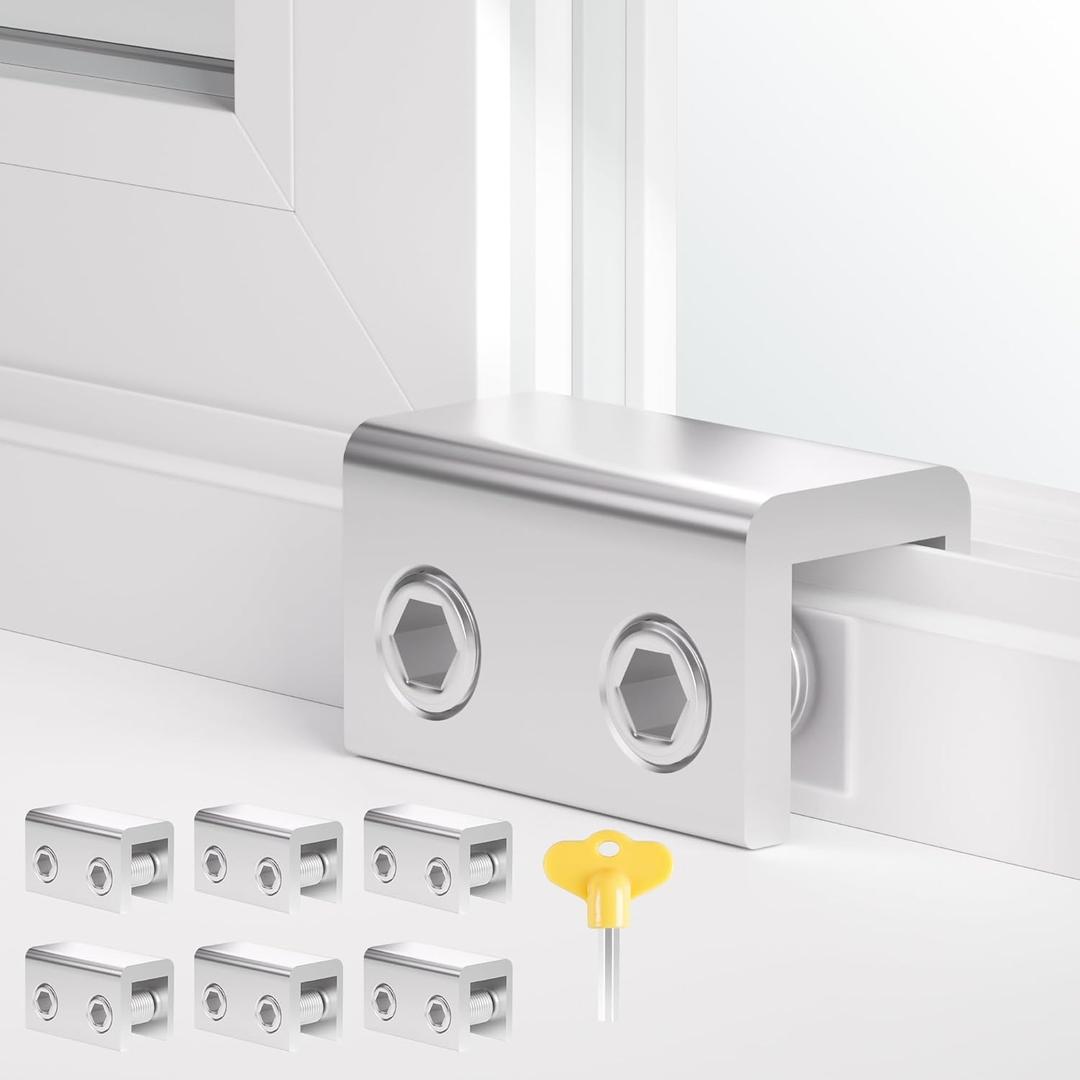 Window Locks, 6 Sets Sliding Window Locks, Sliding Door Lock, Childproof Safety Window Lock Clamps Window Bar or Home School and Office Yellow