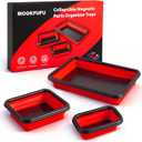 Collapsible Magnetic Parts Tray Set with Extra Strong Magnet Up to 18LB, 3 Different Size Silicone Foldable Tool for Organizing Screw Bolts Nuts Washers Pins and Other Small Metal Parts - Red