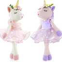 Meooeck 2 Pcs 16 Inch Unicorn Stuffed Animals Plush Ballerina Doll Soft Unicorn Cute Ballerina Toys Ballet Stuffed Animals Toys Decorations Wedding Birthday Gift for Girls, 2 Colors