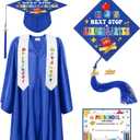 Bokon 4 Pcs Kindergarten Preschool Graduation Cap and Gown with 2025 Tassel Graduation Stole and Certificate for Toddler Kids (33, Royal Blue)