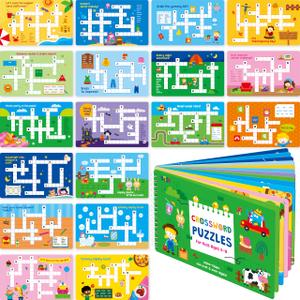 5 x SpriteGru Crossword Puzzle Game Pad, 30 Reusable & Erasable Word Games, Dry Erase Brain-Boosting Puzzle Activities Book for Kids, Educational Toy for Road Trip, Airplane & Car Travel