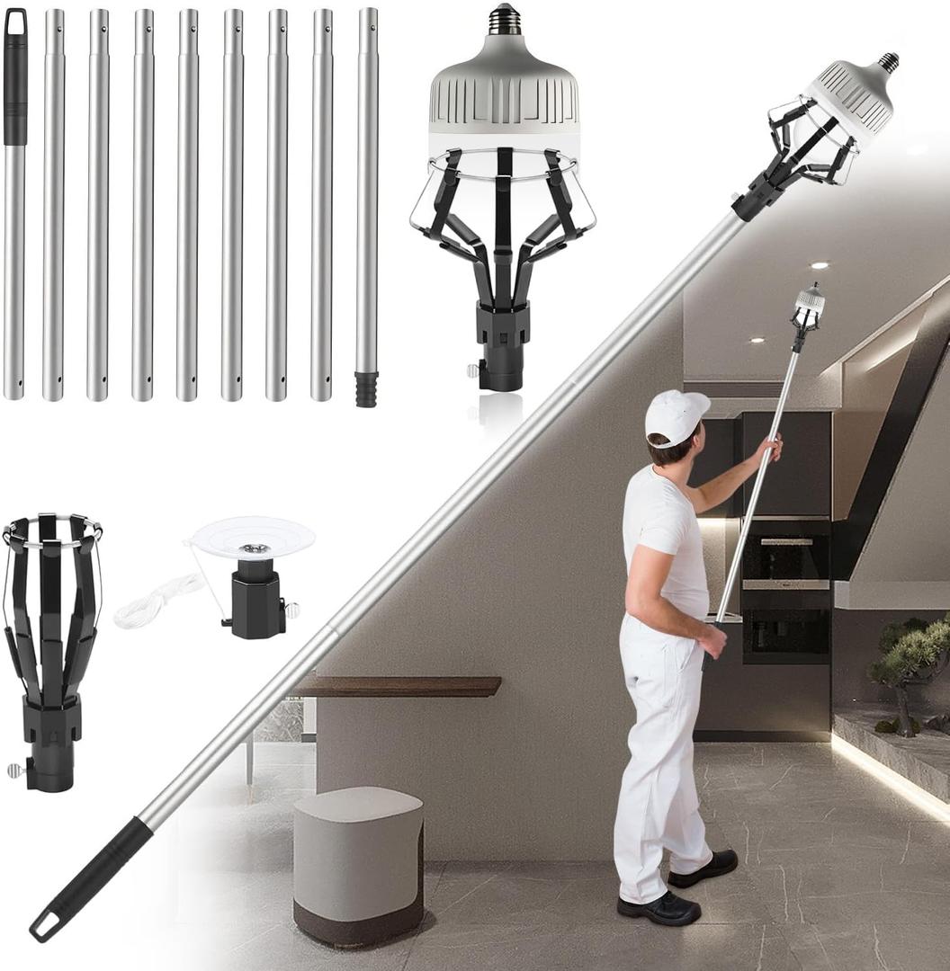 Upgraded 12FT Light Bulb Changer for High Ceilings, High Reach Light Bulb Removal Tool with Baskets and Suction Cup and Pole Extension for Recessed Lights and Standard Bulbs