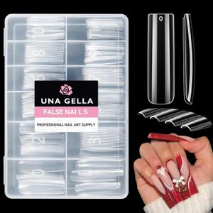 UNA GELLA Nail Tips Square Fake Gel Nails Tips 120 PCS No C Curve XXL Extra Long Full Cover Square Straight Curved Tapered Acrylic Nails for Press on Nail Extensions Salon Home DIY with Box