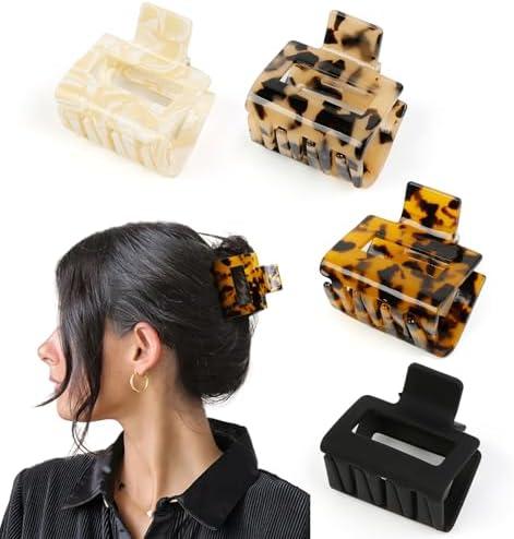 TEBIEKOY Hair Claw Clips for Women 4Pcs 2" Small Claw Clips Tortoise Shell Leopard Hair Clips for Thin Thick Hair Strong Hold Acetate French Clip Nonslip Jaw Clip Hair Accessories