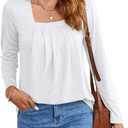 2 x Ladlop Summer Square Neck Tank Tops for Women Pleated Loose Fit Casual Sleeveless Tops Shirts Flowy (White, XXL)