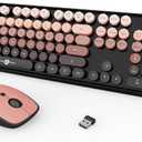 Wireless Keyboard and Mouse Combo, 104 Round Keys Cute Colorful Keyboard and Mouse with Retro Typewriter for PC/Mac/Laptop/Tablet/Computer/Windows Black
