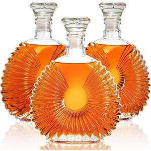 Coloch 3 Pack Glass Whiskey Decanter with Airtight Stopper, 25 Oz Crystal Liquor Decanter Lead-free Whiskey Wine Bottle for Vodka, Brandy, Tequila, Scotch, Bourbon, Home, Bar, Gift