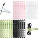 Donruby Silicone Cable Ties - Reusable & Washable with Locking Buckles, Adjustable Fastening Cable Management Straps, Multi-Purpose High Elasticity Cord Organizer (4 Colors) (Black/White/Pink/Green)