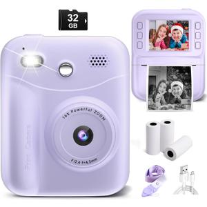 MINIBEAR Kids Camera Instant Print, Instant Print Camera for Kids Digital Camera Toddler Toys Christmas Birthday Gifts for 3 4 5 6 7 8 9 10 Year Old Boys Girls Video Camera with Print Paper, Purple