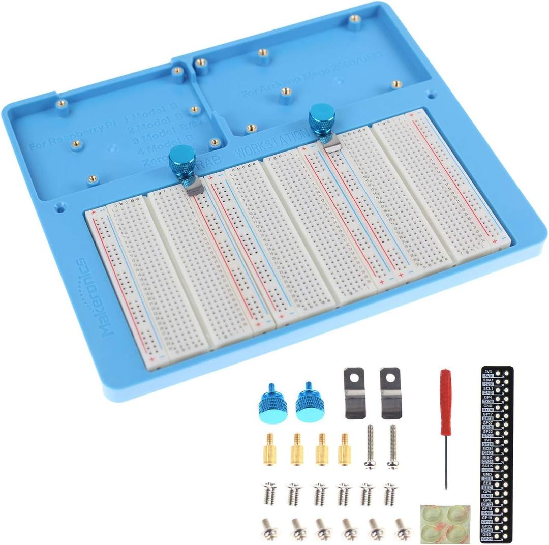Makeronics 7 in 1 Blue RAB Holder and 3PCS 400 Points Solderless Breadboard | Base Plate with Rubber Feet for Raspberry Pi 4 Model B|3B+/B|2B+/B|Zero |Zero W and Arduino Mega 2560 | Uno R3
