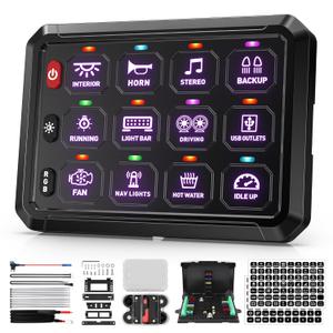 BUMBEE RGB 12 Gang Switch Panel Multifunction 3 Silicone Button Momentary Strobe ON-Off Circuit Control Relay LED Toggle Switch Box Universal for Golf Cart Car Truck RV Offroad Marine