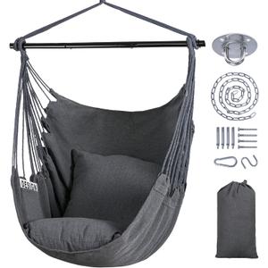 SUNCREAT Hammock Chair Swing with Steel Support Bar, Side Pocket, Large Hanging Chair Outdoor, Max 450lbs Capacity, Dark Gray